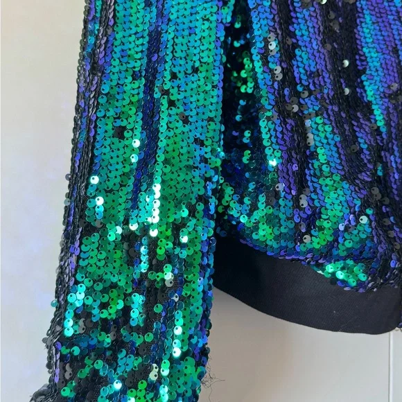 Green and Blue Sequin Mermaid Bomber Jacket - Picture 3 of 7
